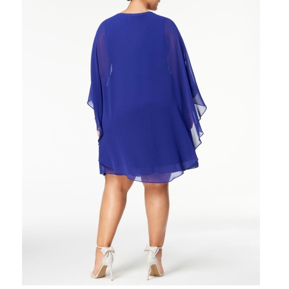 SLNY Women’s Formal Dress Plus Size 14W Blue Cape 2pc Shift Evening Gown NEW - Picture 4 of 5